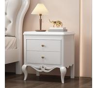 Mid-Century Modern Solid Wood Nightstand with Double Drawers, Retro Nordic Style Accent Table for Bedroom and Living Room