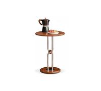 Mid-Century Modern Solid Wood Round Side Table, Decorative Art Coffee Table with Steel Legs for Living Room, Bedroom, Office, Study