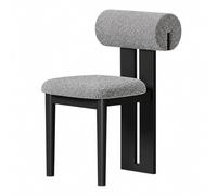 Mid-Century Modern Solid Wood Upholstered Dining Chair Armless Accent Chair with Comfortable Backrest for Kitchen Cafe Restaurant - Stylish Black & Grey Boucle Design