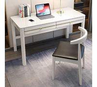 Mid Century Modern Solid Wood Writing Desk 2 Drawer Computer Desk Large Surface Home Office Workstation for Remote Work (120x60x75cm White)