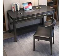 Mid Century Modern Solid Wood Writing Desk 2 Drawer Home Office Computer Workstation Spacious Study Table for Remote Work 47"x24" Black Finish