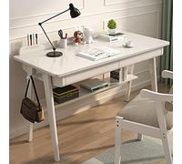 Mid-Century Modern Solid Wood Writing Desk for Home Office - Compact 2-Drawer Computer Desk with Storage Shelf & Hooks Space-Saving Design (White 31.5"x23.6"x29.5")