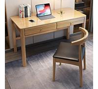 Mid Century Modern Solid Wood Writing Desk Stable Home Office Workstation with 2 Drawers Large Surface Study Table for Remote Work (80x60x75cm 31x24x30in)