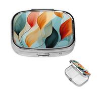 Mid-Century Modern Style Pill Case with Mirror Retro 2 Compartment Pill Box Small Pill Organizer for Purse or Pocket Decorative Metal Medicine Vitamin Organizer Unique Gifts