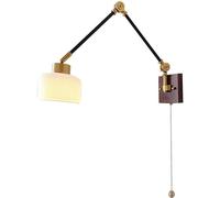 Mid Century Modern Swing Arm Wall Sconce Milk Glass Wall Light Reading Light with Pull Chain Black Gold Vintage Industrial Wall Mounted Lamp for Bedroom Living Room Office Hardwired