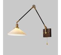 Mid Century Modern Swing Arm Wall Sconce Milk Glass Wall Light Reading Light with Pull Chain Black Gold Vintage Industrial Wall Mounted Lamp for Bedroom Living Room Office Hardwired