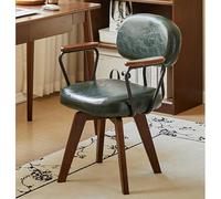 Mid Century Modern Swivel Desk Chair Faux Leather Upholstered Office Chair with Oak Wood Legs for Small Spaces Ideal for Living Room & Bedroom Comfort