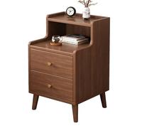 Mid Century Modern Tall Nightstand - Vintage Bedside Table with Storage Drawers & Open Wood Shelf, Elevated Walnut Night Stand for Bedroom, Dorm, Living Room - 30cm
