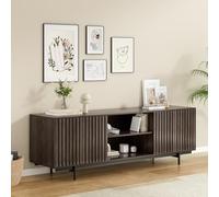 Mid Century Modern TV Stand for 75" TVs, Farmhouse Retro Wood Entertainment Center with Storage, Pop-Up Doors, Stylish Living Room & Bedroom Furniture