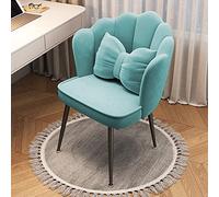 Mid-Century Modern Upholstered Chair with Backrest, Comfortable Curved Dining Stool, Ideal for Bedroom, Makeup Table, Blue Fabric, Black Legs