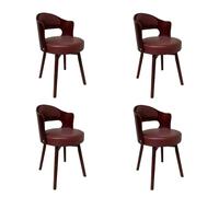 Mid Century Modern Upholstered Dining Chair Set 360° Swivel Kitchen Chairs with Armrests Easy Clean Faux Leather Cushions Vintage Solid Wood Legs Brown 4 Piece