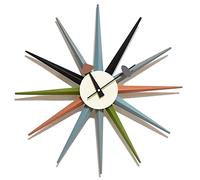 Mid Century Modern Wall Clock Large Silent Non Ticking Battery Operated 18 inch Solid Wood Retro Sunburst Clock for Living Room Decor,Office Kitchen