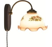 Mid Century Modern Wall Sconce Plug in Vintage Milk Glass Flower Mounted Light Gooseneck Antique Gold Wood Rustic Wall Lamp for Farmhouse Bedroom Kids Bedside Headboard