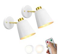 Mid Century Modern Wall Sconces Set of 2 Battery Operated Cordless LED Lights with Remote Rechargeable Wireless Lamps for Bedroom Living Room Headboard Black & Gold Finish