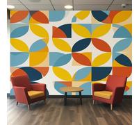 Mid Century Modern Wallpaper Blue Yellow, Abstract Geometry Wall Paper for Bedrooms, Home Decor Photo Wallpaper for Living Room 300x210 Non-Woven Wall Mural W&9