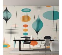Mid Century Modern Wallpaper - Retro Abstract Atomic Wall Mural 350x256 cm (W x H), Non-Woven Photo Wallpaper Mural for Bedroom, Living Room, Hallway, Home Decor Y&W10