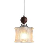 Mid-Century Modern Walnut Wood Pendant Light - Japanese Design with Textured Glass Shade for Kitchen Island, Dining Room, Living Room