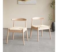 Mid-Century Modern Weave Dining Chairs Set of 2 Solid Oak Frame & Handwoven Seat Stylish Kitchen & Living Room Furniture Natural Aesthetic Comfortable &
