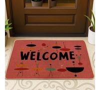 Mid-Century Modern Welcome Doormat, Red Vintage Welcome Mat for Indoor & Outdoor Entryway Decorative, Rubber Non-Slip Cleanable Door Mats, Stylish Home Entrance Decor 29x17 Inch