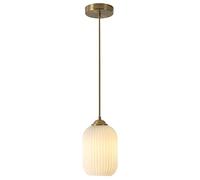 Mid Century Modern White Oval Glass Gold Pendant Light - 1-Light Brushed Brass Mini Globe Hanging Fixture for Dining Room Kitchen Island and Home Decor
