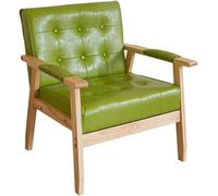 Mid-Century Modern Wingback Armchair, Upholstered Leather, Stylish Reading Chair for Living Room and Reception Area, Button Detail