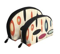 Mid Century Modern with Drop Shapes Portable Shell Cosmetic Bag Set - Travel Makeup Organiser with Zipper & Inner Compartments