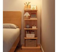 Mid Century Modern Wood Corner Bookshelf - Tall Narrow Open Shelf Bookcase with Anti-Tip Device 5 Layers for Small Spaces Thickened Base Stylish Storage Solution