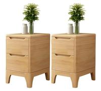 Mid-Century Modern Wood Nightstand - 2-Piece End Table Set for Bedroom or Living Room Natural Finish 14" L x 16" W x 19.5" H - Stylish Bedside rage Solution