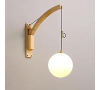 Mid Century Modern Wood Wall Sconce with Milk Glass Wall Mount Swing Arm Reading Lamp Light for Bedroom Hardwired Antique Rustic Farmhouse Lamp for Bedroom Headboard Living Room