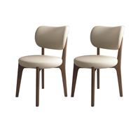 Mid Century Modern Wooden Dining Chairs Set of 2/4/6 PU Leather Round Cushion Solid Wood for Kitchen Dining Room Living Room Bedroom Study (Dark Walnut & Light Khaki)