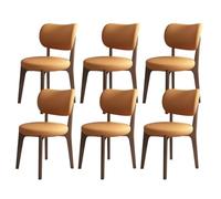 Mid Century Modern Wooden Dining Chairs Set of 2/4/6 PU Leather Upholstered with Round Cushion Perfect for Kitchen Dining Room Bedroom Living Room Study (Dark Walnut + Orange)