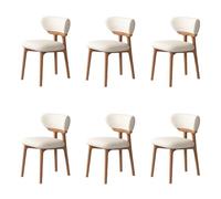 Mid Century Modern Wooden Dining Chairs Set of 2/4/6 - Upholstered Comfortable Backrest for Kitchen & Living Room - Easy Care Light Walnut & Beige Finish - 6 Pieces