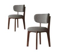 Mid Century Modern Wooden Dining Chairs Set of 2 Upholstered Fabric Kitchen Chairs with Curved Backrest Solid Wood Legs Stylish Dining Room Furniture (Walnut/Dark Gray)