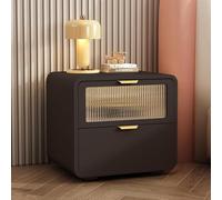 Mid-Century Modern Wooden Nightstand with PU Leather Finish Stylish Side Table with 2 Storage Drawers for Bedroom & Living Room Chic Furniture Accent