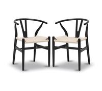 Mid-Century Modern Y Chair Set, Solid Wood Wishbone Dining Chairs with Hemp Seat, Armrest Design for Stylish Home Furniture