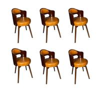 Mid Century Modern Yellow Dining Chair Set 6 Upholstered 360° Swivel Kitchen Chairs with Armrests Easy Clean Faux Leather Cushions & Vintage Solid Wood Legs