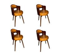 Mid Century Modern Yellow Upholstered Dining Chair Set 4 Pieces 360° Swivel Armrest Kitchen Chairs with Faux Leather Cushion and Vintage Solid Wood Legs Easy Care