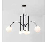 Mid Century ModernChandelier6Light Pendant Light Fixture with Milk Glass Globe Shades Stylish Bubble Ceiling Light for Kitchen Island Dining Room & Living Spaces (Black)