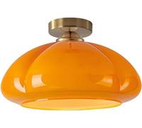Mid Century Modernd Semi Flush Mount Ceiling Light - Vintage Glass Chandelier for Kitchen, Hallway, Living Room, Bathroom, Entryway - Stylish Ge Fixture for Elegant Home Decor/Orange