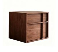 Mid-century Nightstand, 2 Drawer Solid Wood Storage Cabinet, Stackable Bedside Table for Bedroom or Living Room, E0-grade Eco Wood Low Cabinet, Walnut Finish