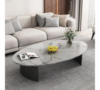 Mid-Century Oval Stone Coffee Table for Living Room - Small Space Cocktail Table with Curved Metal Base & Rounded Edges - Marble Texture (D: 100 * 60 * 40CM/39.4 * 23.6 * 15.7IN)