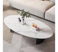 Mid-Century Oval Stone Coffee Table for Small Spaces - Stylish Marble Low Table with Curved Metal Base & Rounded Edges Perfect for Living Room Cocktail or Tea (120x60x40CM/47.2x23.6x15.7IN)