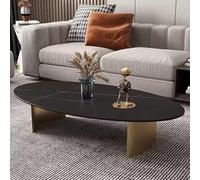 Mid-Century Oval Stone Slab Coffee Table for Small Spaces - Stylish Rounded Edges Creative Curved Metal Base - Modern Living Room Centerpiece (100 * 60 * 40CM)
