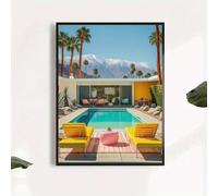 Mid-Century Palm Springs Pool Canvas Art Painting - Retro Poolside Mansion Pictures, Poster For Living Room, Home Wall Decor(30x40cm/Inner frame)