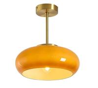 Mid-Century Pendant Lights Orange Ceiling Lights Glass Semi Flush Mount Ceiling Light Metal Ceiling Lamp With Dome Glass Shade Brass Vintage Modern Ceiling Light Fixtures For Hallway Dining Room