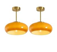 Mid-Century Pendant Lights Orange Ceiling Lights Glass Semi Flush Mount Ceiling Light Metal Ceiling Lamp With Dome Glass Shade Brass Vintage Modern Ceiling Light Fixtures For Hallway Dining Room