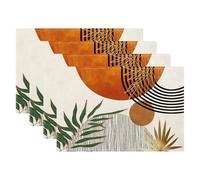 Mid Century Placemats 12x18 Inches Set of 4, Modern Boho Green Orange Tropical Leaf Decorative Rectangle Table Mats for Party, Home Kitchen,Dining Table Decoration