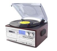 Mid Century Record Player, Retro Three-Speed Vinyl Record Player, Turntable CD Player, Belt Drive, Radio, USB/SD, Remote, Cassette Slot, Digitizing Function