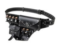 Mid-Century Retro Motorcycle Waist Bag, Punk Rock Biker Belt Pouch with Metal Rivets for Black PU Leather Hip Pack Fantasy Pouch