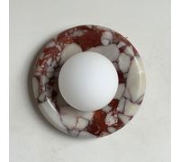 Mid Century Round Alabaster Sconce - Red Marble Wall Light with Globe Glass Shade - Stylish Bathroom Vanity Fixture for Living Room Bedroom Dining Room Hallway and Stairs
